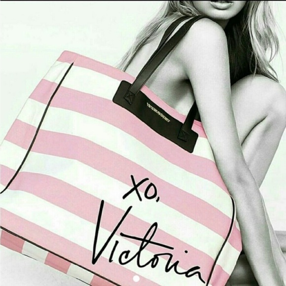 Victoria's Secret Handbags - Victoria Secret Pink Striped Tote Bag XO